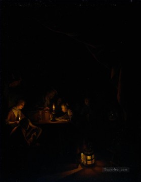 Gerrit Dou Painting - The Night School Golden Age Gerrit Dou